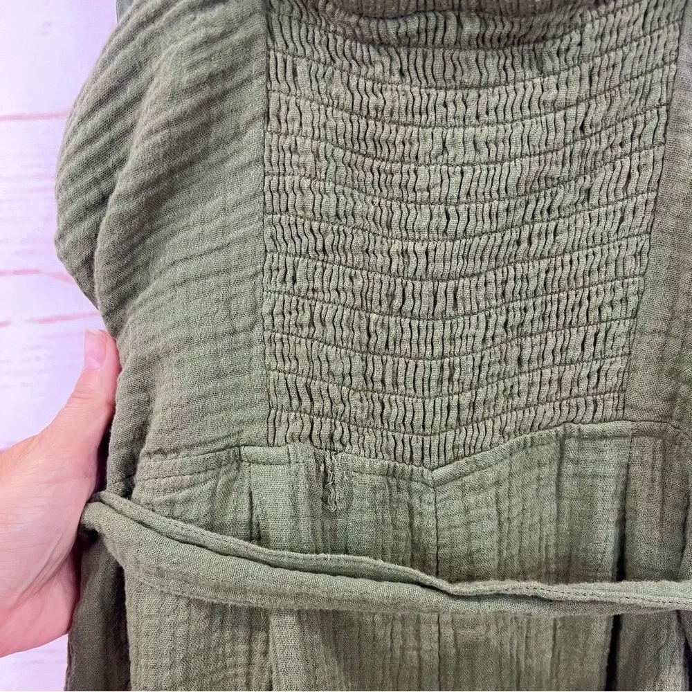 Rachel Zoe Olive Green Gauzy Crepe Cotton Wide Leg Crop Jumpsuit Pockets
